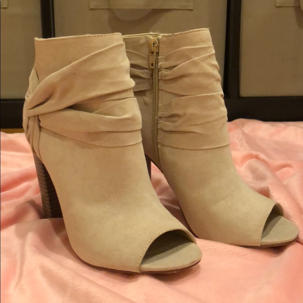 Beige Open-Toe Booties